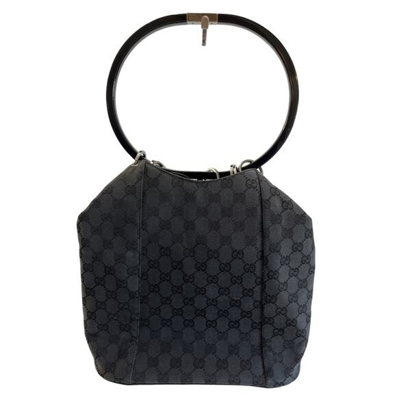 Gucci GG Monogram Bucket Bag Black Resin Ring Handles Vintage Frida Giannini - Picture 5 of 16